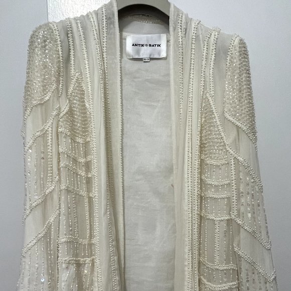 ANTIK BATIK Birma Embellished Georgette Jacket In Ivory - Picture 3 of 8